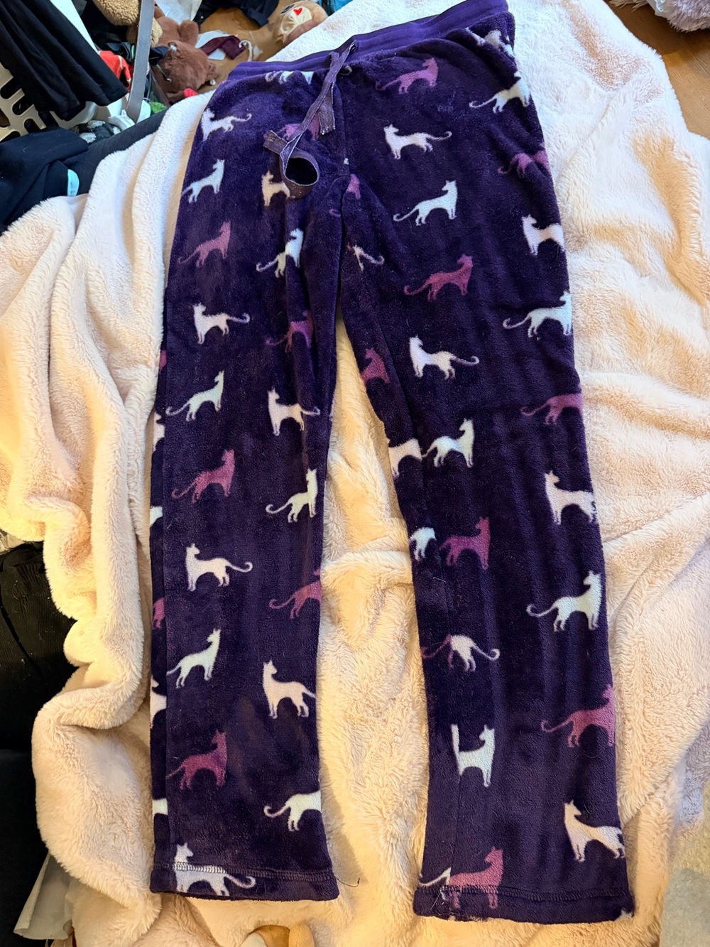 Y2K Denver Hayes cat pattern fluffy pj pants purple kitty
